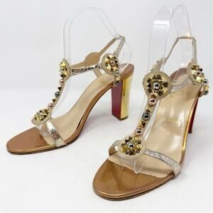 Christian Louboutin Kaleitop 85 T-Strap Studded Sandal Heels Size 41